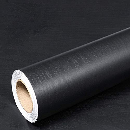 Hode Matt Black Vinyl Wrap For Kitchen Cupboards Furniture, Wood Effect Sticky Back Plastic Roll, Worktop Vinyl Covering Furniture Stickers, Self Adhesive Wallpaper Contact Paper 60x300cm