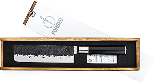 Smidd Sebra hackkniv 17 cm, handgjord, i trälåda
