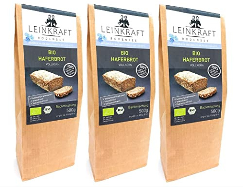 Bio Haferbrot Glutenarm DIE Brotbackmischung mit Leinmehl Vollkorn Lower Carb von Leinkraft Bodensee Set 3X500g