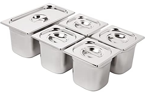 Vogue Stainless Steel Gastronorm Pan Set 1/3 and 1/6 with Lids