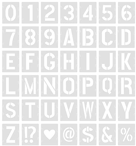 SAVITA 42 Stück Buchstabennummer Vorlage, 5cm Wiederverwendbarer Kunststoff Schablonen Vintage Buchstaben Symbolnummern Bastelschablonen zum Malen von DIY-Kunstprojekten Dekoration