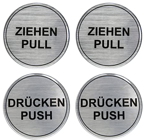 BIKE-label Alu Optik 3D Aufkleber Hinweisschilder 2 x Ziehen Pull 2 x Drücken Push 60 mm 900198VE, alu gebürstet
