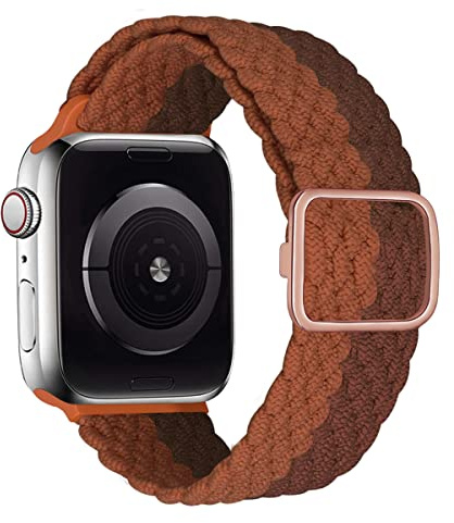 MroTech Kompatibel med Apple Watch elastiskt flätat armband 41 mm 40 mm 38 mm nylonband ersättning för iWatch serie 8 7 6 5 4 3 2 1 SE Solo Loop sportband, 38/40/41 mm, kaffe/brun