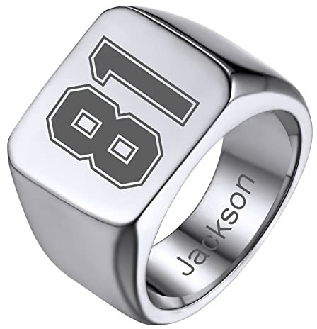 GoldChic Benutzerdefinierter Herren Damen Siegelring mit Glückszahlen Gravur Edelstahl Männer Jungen Fingerring Quadrat Bandring Ringgröße 70 (22.3) für Freundschaftsring Paar Ring