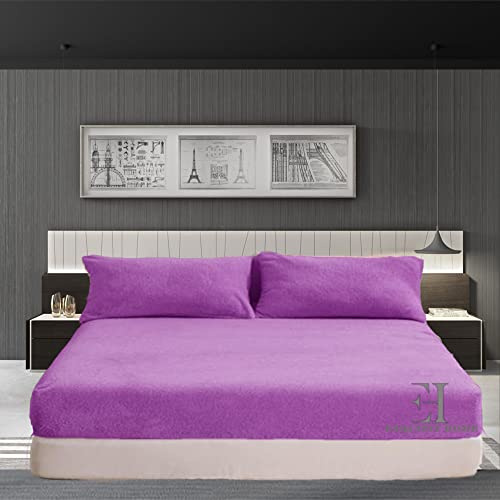 Sábana bajera ajustable de forro polar de peluche extra profunda, 30 cm, cálida y acogedora, color lila