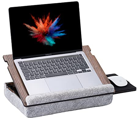 Vigo Wood Bandeja para Portátil - Ergonómica, Ajustable, y Versátil - Trabaja Cómodamente en Casa, Sofá y Cama - Mesa Portátil con Soporte y Cajón para Ratón - Ideal para Oficina en Casa
