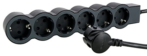 LEGRAND Regleta de enchufes, Enchufe múltiple con 6 Tomas de Corriente, Cable 3m, Color Negro/Gris Oscuro 694566