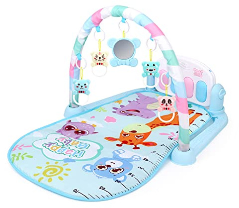 Uposao Baby Spieldecke mit Licht & Musik,Erlebnisdecke Spielmatte mit Spielbogen und Klaviertastatur Kick & Play Piano, Abnehmbare Anhänger Krabbeldecke Lernspielzeug für Babys ab der Geburt