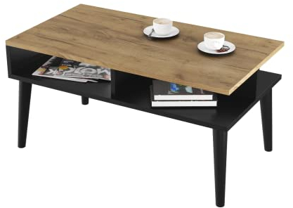 Couchtisch mit Ablagefläche 90 x 50 x 45 cm | Sofatisch | Kaffeetisch mit Elegant Füße, Wohnzimmertisch mit Holzbeine | Stabil | Einfach zu Montieren |