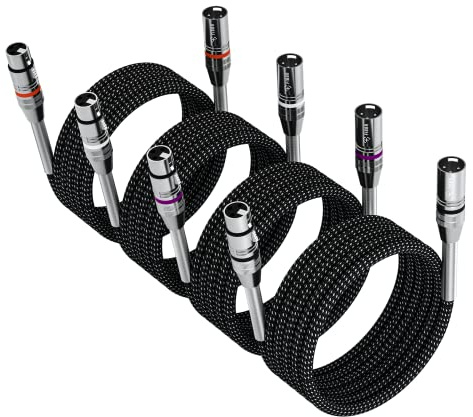 FIBBR XLR Kabel 1m-4 Pack, Mikrofonkabel Nylongeflecht XLR Stecker auf Buchse strapazierfähiges symmetrisches Mikrofonkabel kompatibel mit Vorverstärkern/Lautsprechersystemen und mehr