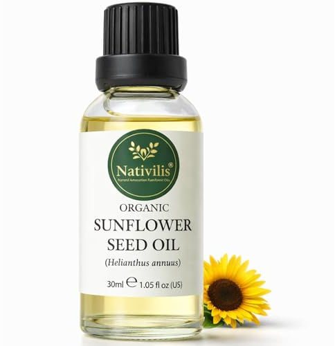 Nativilis Olio vettore di semi di girasole biologico (Helianthus annuus) Omega 6 Capelli, Viso e Pelle - Pressato a freddo naturale - Non comedogenico - Copaiba – Olio Cosmetico Botanico – Uso Esterno
