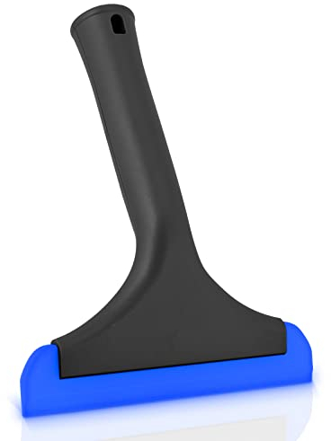 EHDIS 1pcs Rasqueta Limpiacristales para Ducha, 6INCH, Silicona Rasqueta con Orificio, para Vidrio, azulejo, Ventana de baño y limpiaparabrisas de Espejo de automóvil, Negro + Azul