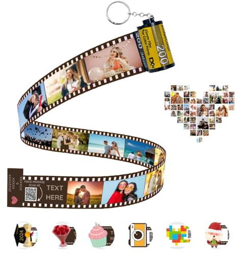 Porte-clés d'album en Rouleau de Film, Porte Clé Personnalisée avec Photo Colorée et Texte, Cadeau Unique Pour Père Mère Enfant Ami