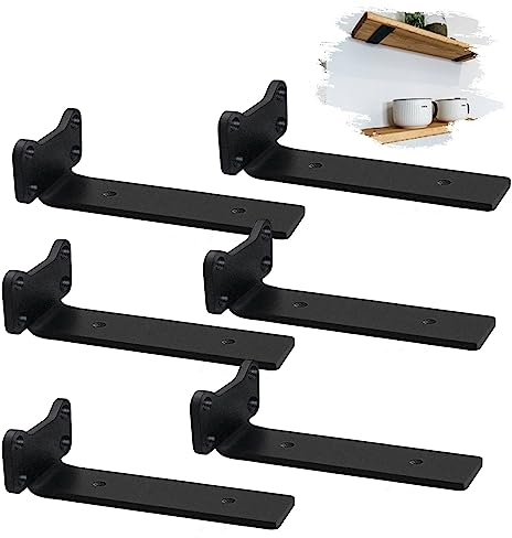 MLOQI 6 stück Schwimmende Regalhalterung Unsichtbar, Regalwinkel Schwarz Metall, Schwerlastwinkel Montagewinkel Wandhalterung Regal Katzenohr Design (30cm) DE