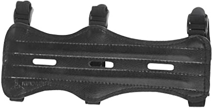 Tiuimk Robuster Armschutz für Bogenschießen, schwarzes Leder, Dreifach-Riemen-Design