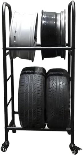 Reifenständer felgenregal felgenhalter Werkstattregal, Reifenregal, Autoreifen-Lagerregal auf Rädern, robustes, bodenstehendes Reifenfelgenregal, Tragfähigkeit 440 Pfund, Ersatzreifenträger(66x51x143(