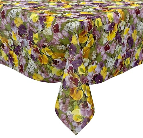 KEVKUS Wachstuch Tischdecke C970 Blumen Frühjahr Stiefmütterchen wählbar in eckig, rund und oval - Größe oval 140x300cm mit Paspelband