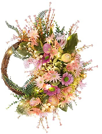 Kranz Frühling Ostern Dekoration für Haustür Party Wandtür Künstlicher und künstlicher Kranz oder Reben Innenkranz Partydekoration Frühling/Sommer Türkranz mit Federhuhn und (Purple B, One Size)