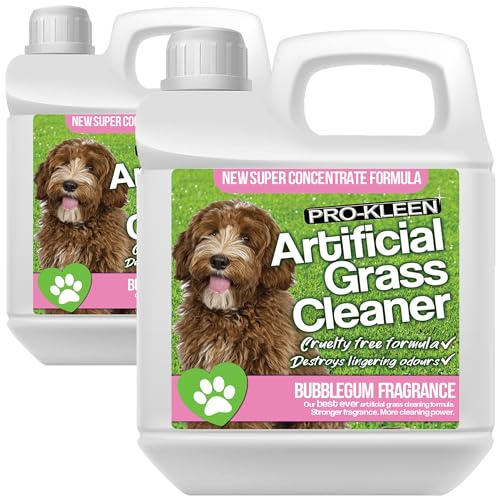Pro-Kleen Artificial Grass Cleaner for Dogs and Pet Friendly Cruelty Free Disinfectant with Deodoriser 4 in 1-10:1 Super Concentrate Makes 20 Litres (Bubblegum Fragrance, 2 x 1 Litre)