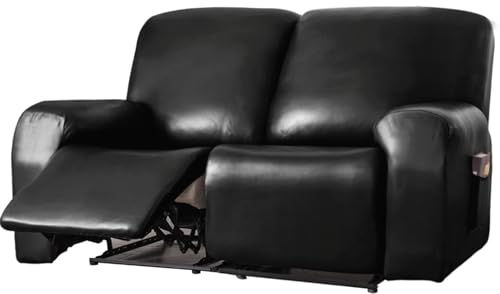 CFlong Kunstleder-Sofabezug für 1-, 2-, 3-Sitzer, wasserdicht, dehnbarer Ecksitzbezug mit Gummizug, Couchschutz, Möbelschutz für Haustiere und Kinder (Schwarz,2-Sitzer)