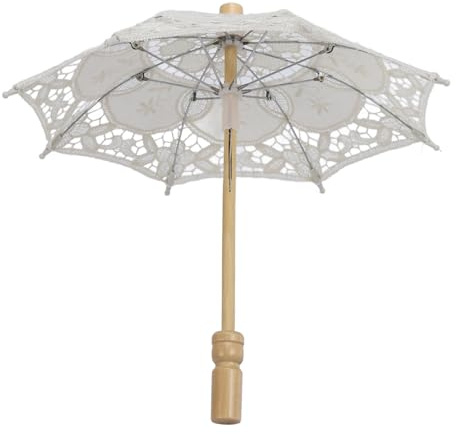Hochzeits-Spitzen-Sonnenschirm, Faltbar Hochzeits-Braut-Spitzenschirm mit Buchengriff, Elegant Regenschirm mit Spitzenstickerei Fotografie-Requisite Hochzeitsschirm für die (Beige)