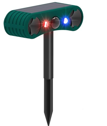 Detector de movimiento solar para exteriores: alarma ultrasónica mejorada por infrarrojos por inducción solar IP65, detector de movimiento exterior 129 dB con luz intermitente rojo/azul