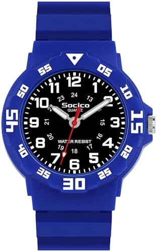 SOCICO Orologio analogico per bambini Orologio da polso con tempo di apprendimento impermeabile per ragazzi e ragazze con cinturino morbido per bambini (Blu scuro)