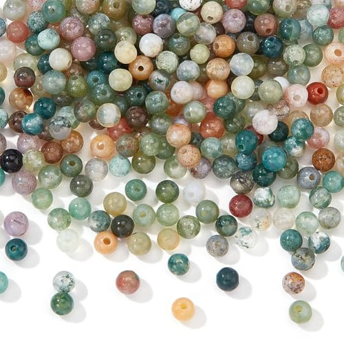 Nbeads pärlset med 480 flerfärgade indiska agat runda pärlor 2 mm, naturlig stenpärla, hål: 0,8 mm, för gör-det-själv-smyckestillverkning och gåvor