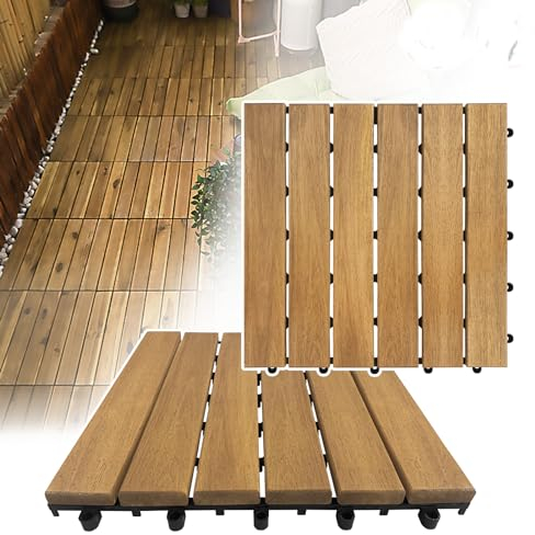 FIVMEN Terrassenfliesen Holz Balkonfliesen mit Klicksystem 30x30cm, 1m², 11 stück Balkon Bodenbelag Wetterfest Klickfliesen Terrasse Terrassenplatten für Garten Balkon Terrasse, Typ A