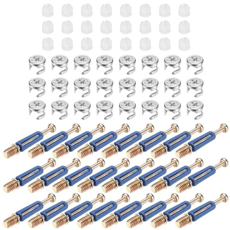 sourcing map 24 Sets Cam Locks for Furniture, 40mm Cam Lock Nut and Screw, 3 in 1 Furniture Connecting Fasteners with Dowel Eccentric Wheels Pre-Inserted Nuts for Cabinet Bookcase, Blue
