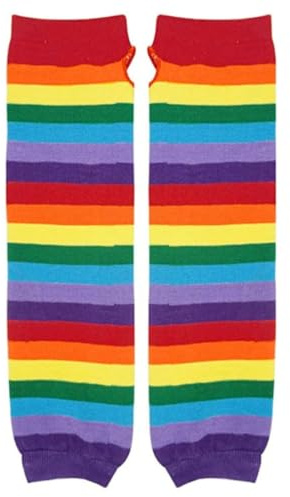 Hperu Daumenloch dehnbare Handschuhe Winter lange fingerlose Handschuhe Regenbogen gestreifter Armwärmer Daumenloch dehnbare Fäustlinge 1Pair