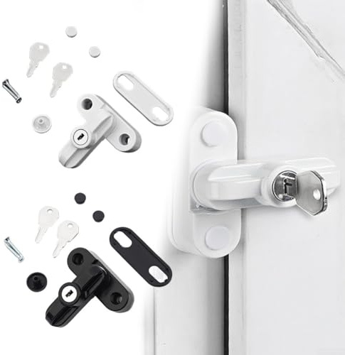 Protege tu hogar con la cerradura restrictora de marco de puerta de UPVC, fácil de montar, Cerradura de Seguridad para Ventanas Correderas Mod, T de Ventana para Ventana Doble Individual（blanco）