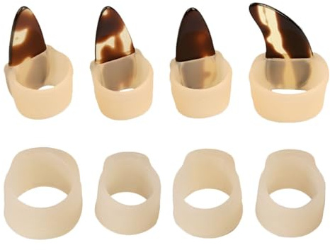 Guzheng Nagelschutzkappen aus Silikon, 1 Satz Beige | Verstellbar, ohne Klebeband Nutzbar, Leicht zu Zerlegen, Lernzubehör für Saiteninstrument