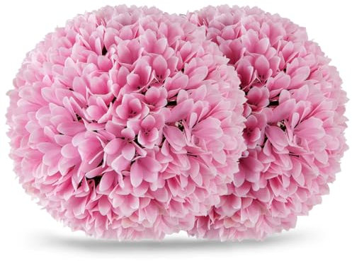 TANGZON Artificial Topiary Balls Set of 2, 28CM Round Fake Boxwood Topiary Plants, Indoor Outdoor Hanging Decorative Faux Buxus Grass Balls for Home Office Garden Décor (Pink)