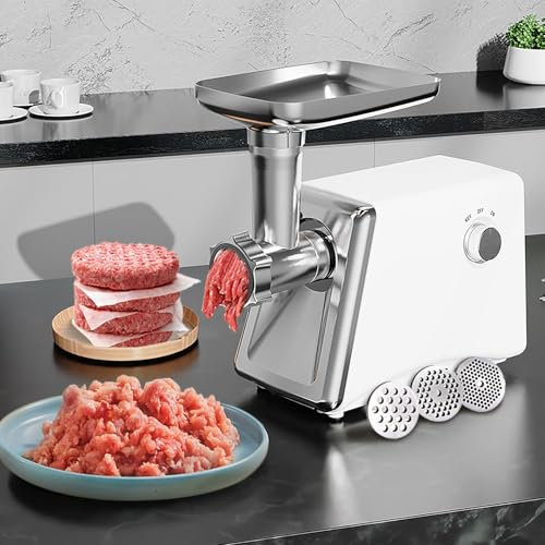 Embutidora Salchichas Portátil Totalmente Automática, Picadora Carne Multifunción Acero Inoxidable Pequeña Picadora Carne Eléctrica Hogar para Carne, Pescado, Verduras y Comida Bebés,White