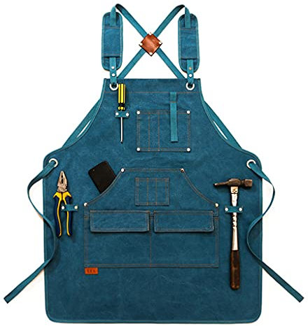 Yjcnelcr Delantal de trabajo de lona ajustable para hombre y mujer, con correas traseras, delantales de chef con múltiples bolsillos para cocina, cocina, barbacoa, jardinería, cafetería