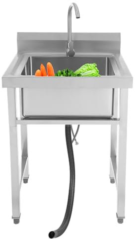 Fregadero de cocina 304 de acero inoxidable independiente, fregadero comercial de acero inoxidable con grifo, fregadero de restaurante comercial con grifos fríos y calientes, lavabos de manos para