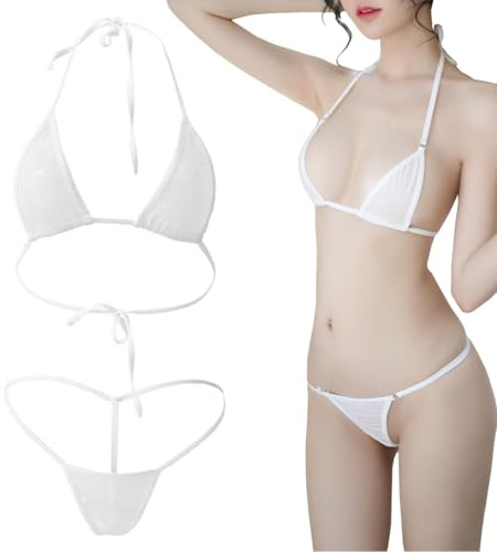 Maillot de bain sexy pour femme, ensemble de bikinis pour femme, ensemble de lingerie pour femme, ensemble de sous-vêtements pour femme, ensemble de sous-vêtements brésiliens sexy avec string Blanc, 1