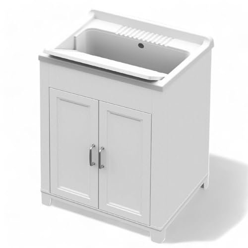 Briconess.com Mobile lavatoio da esterno in legno nobilitato con asse ribaltabile in polipropilene 60x50x85 cm doppia anta e piedini regolabili