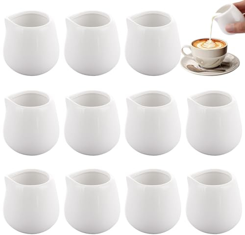 CYEER 12 PCS Small Milk Jug, 110ML White Ceramic Milk Jugs Small Sauce Gravy Jug Without Handle for Milk Coffee Sauce Gravy
