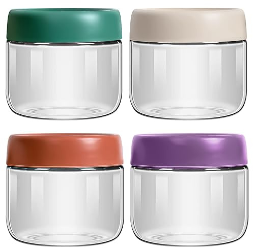 CRYSTALIA Pots à Overnight Oats 300ml, Lot 4 Pots en Verre Hermétiques Sans Plomb, Bocaux avec Couvercles Étanches, Pots à Yaourt et Repas, Pots à Vis pour Préparation Stockage des Petits & Déjeuners