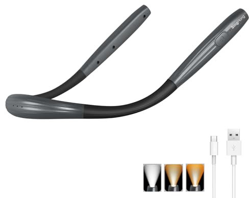 SingHong Neck Reading Light, Book Light, USB-C Rechargeable, 3 Colors & 3 Brgightness Adjustable, Auto-Off Timer, Neck Light for Reading in Bed, Long Lasting, Perfect for Repairing, Knitting