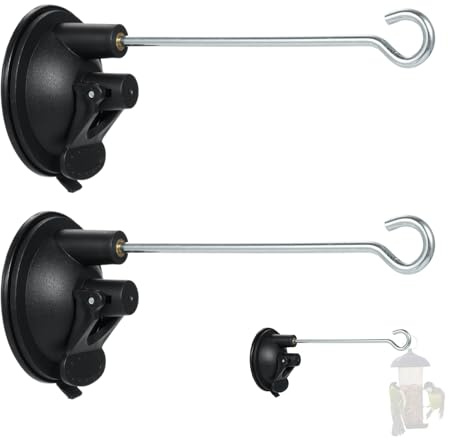 lvifloae 2PCS Window Suction Cup Hooks for Bird Feeders, Strong Locking Hangers for Wind Chimes, Plants and Lightweight Decorations