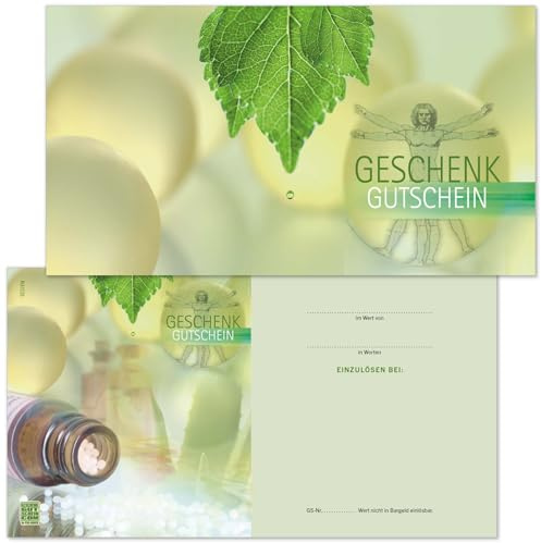 GESCHENKGUTSCHEINcom - 50 Blanko Gutscheinkarten - Formular mit Vordruck für Naturheilkunde Homöopathie Apotheken MA1226-50-V1