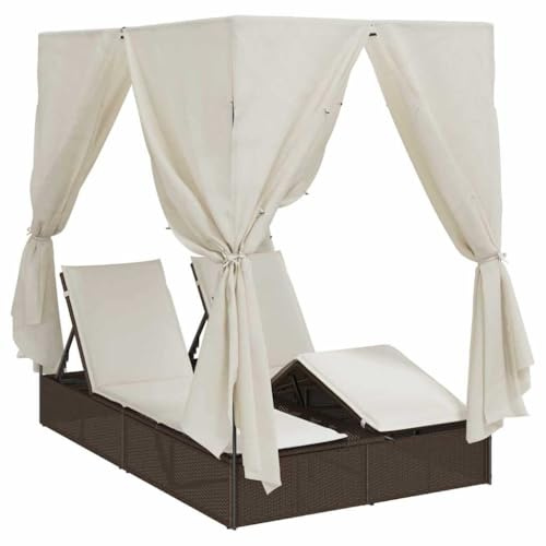 vidaXL Doppelte Sonnenliege Warmes Weiß 205 x 129 x 200 cm Poly-Rattan, Garten- und Terrassenliege, strapazierfähig, Balkon-Relaxbett, sonnige Liege, gemütliche Sitzgruppe