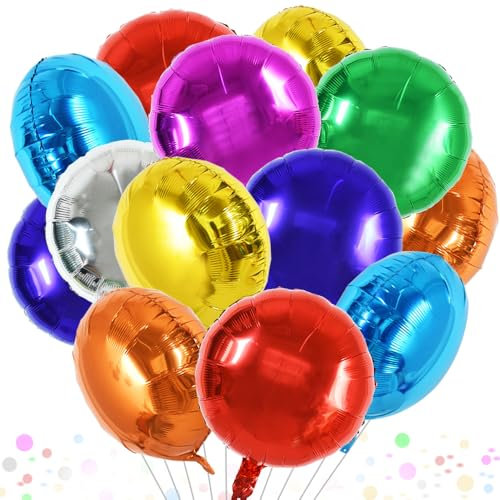 DecoGlee 30Pcs 18 Inch Large Colorful Round Shape Foil Balloons Big Colorful Circle Helium Mylar Ballons for Birthday Wedding Bridal Shower Anniversary Engagement Party Decorations Supplies