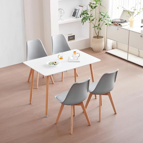 JZGORC Esszimmer-Set, Esstisch mit 4 Stühlen, 110 x 70 x 75 cm, Rechteckiger Esstisch aus Holz, 4 Skandinavische Esszimmerstühle, Metallbeine, Grau