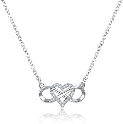 HinDaLi Collana Cuore Infinito Argento 925 per Donna Bambina Ragazza Simbolo Infinity Cuore Ciondolo Catena Collana da Donna Argento Zirconi Infinito Pendente Choker Brillantini