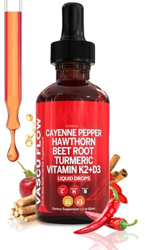 Govixed Cayenne Pepper Drops, Hawthorn Beet Root Turmeric Curcumin, Vitamin K2 & D3, Cayenne Health Supplements, Gentle Formula for Men and Women- 60ml