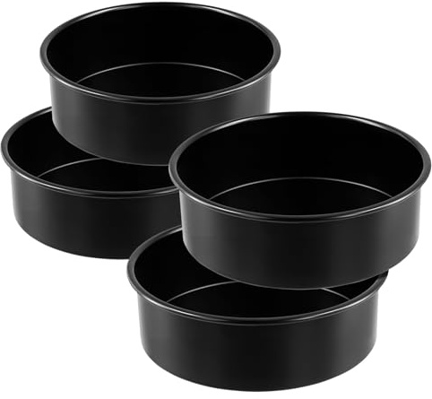 SINJEUN Black Deep Cake Tin Set of 4, Carbon Steel Non Stick Cake Tins 8 Inch/20cm, Round Cakes Baking Pan for Birthday Wedding Cakes, Easy Clean